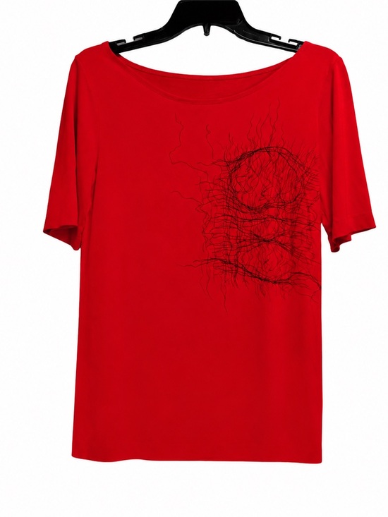 Xenia Design Tops - XD Xenia Design RedT-Shirt with Abstract Black Print, Avant-Garde Design. Medium